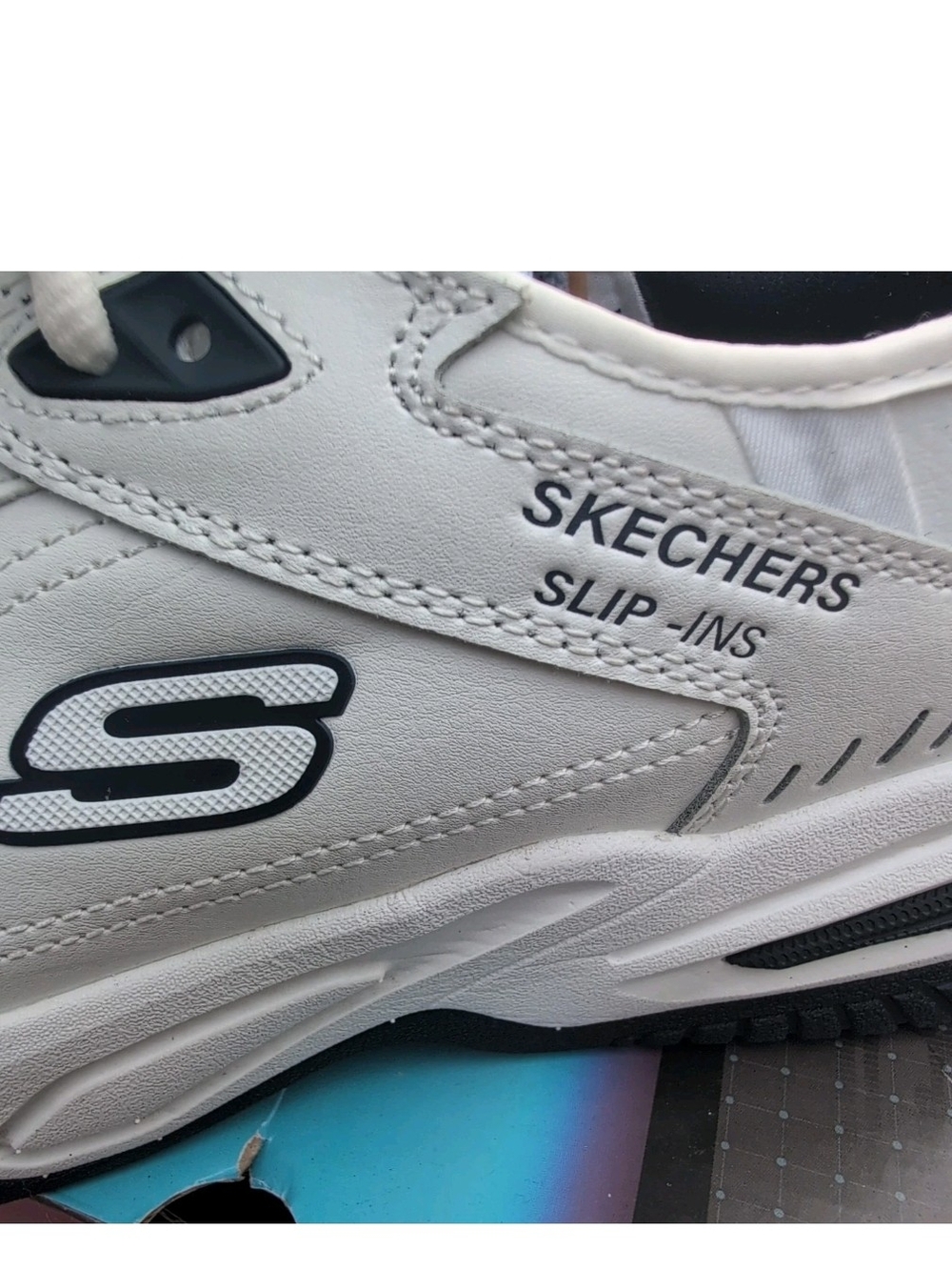 Skechers Sneakers Mens 13 White Blue Durham Delvor Slip Ins Relaxed Dad Shoes - Picture 11 of 14